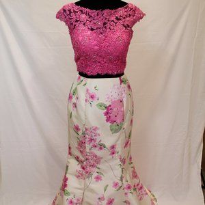 Sherri Hill Pink and White Floral 2-Piece Prom Dress